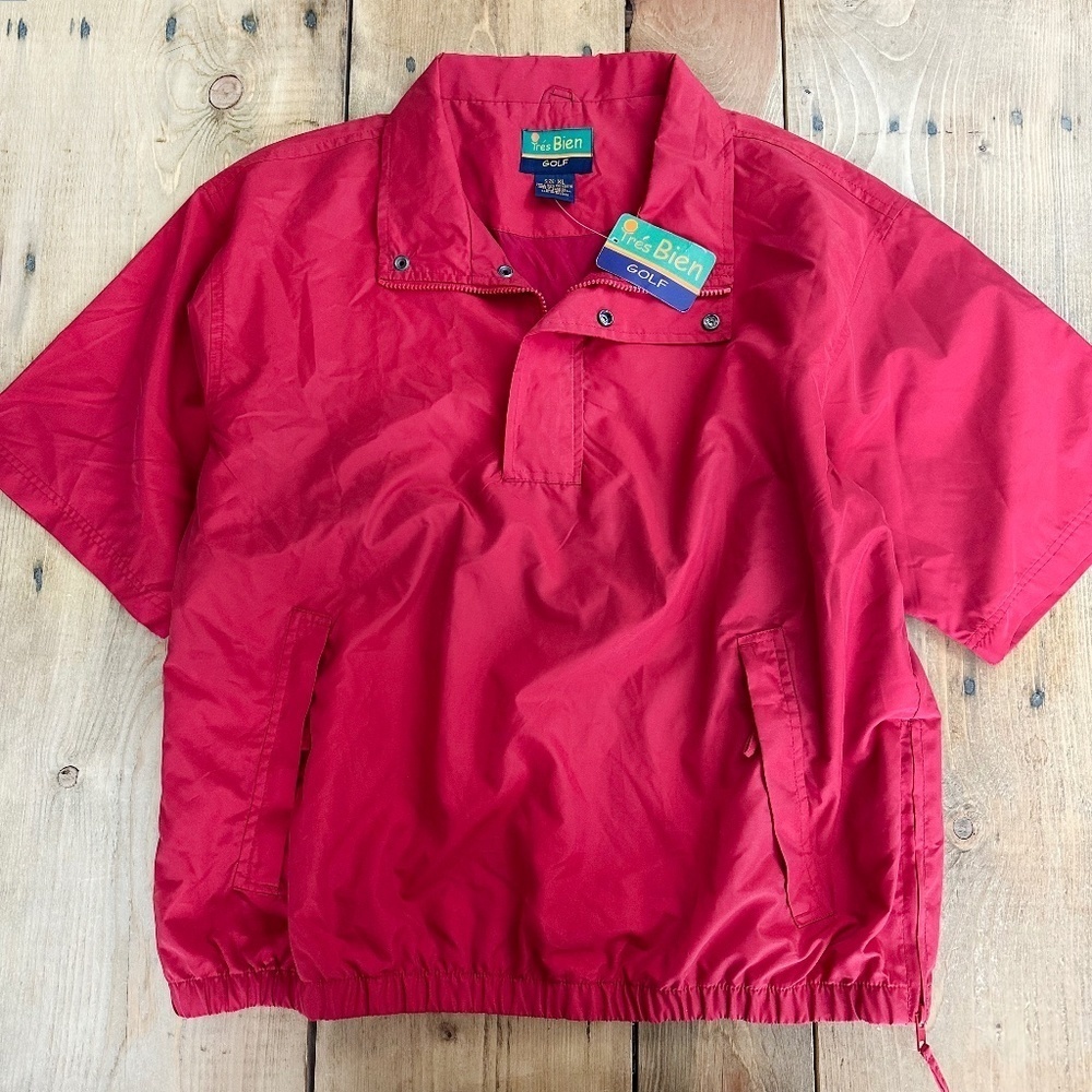 NWT Tres‎ Bien Red Golf Pullover Shirt 1/4 zip Men's XL Short Sleeve